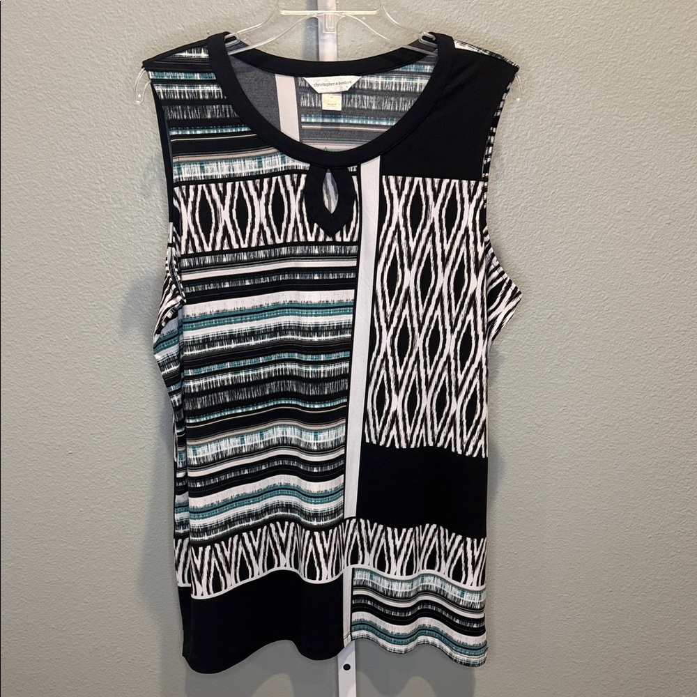 Christopher & Banks Black, White & Teal Sleeveless lightweight Stretchy Tank